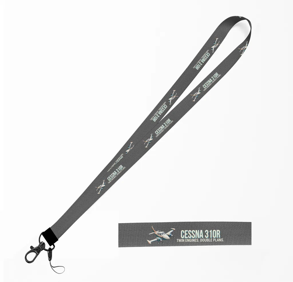 Cartoon Cessna 310R lanyard - gray