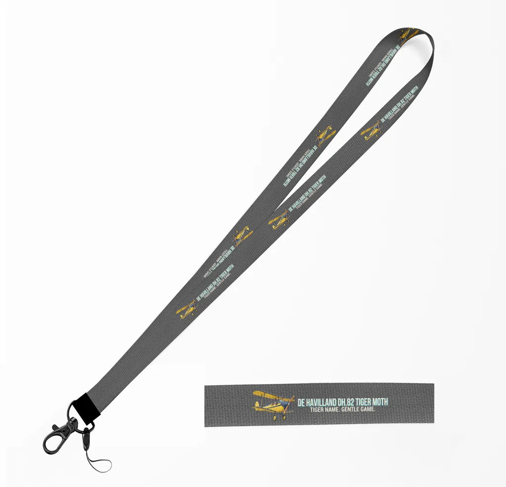 Cartoon De Havilland DH.82 Tiger Moth lanyard - gray
