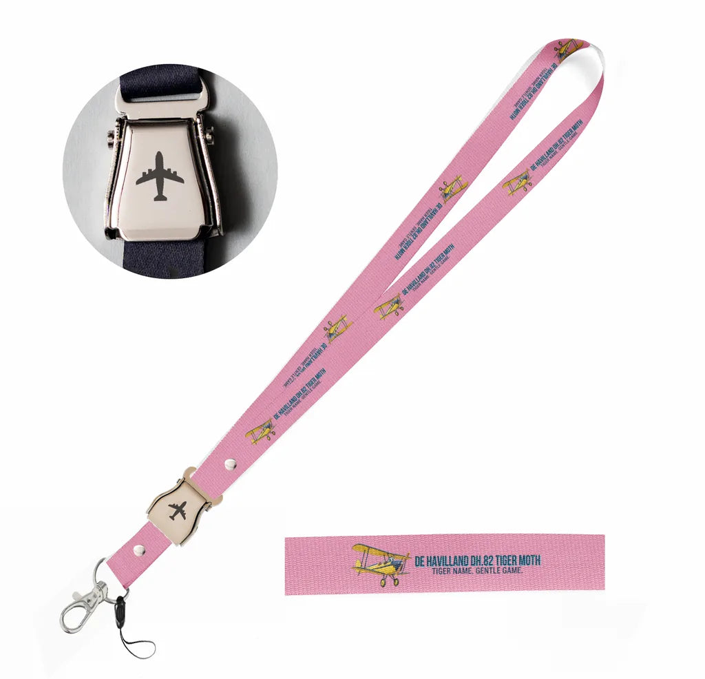 Cartoon De Havilland DH.82 Tiger Moth seat belt lanyard - pink