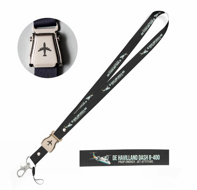 Cartoon De Havilland Dash 8-400 seat belt lanyard - black