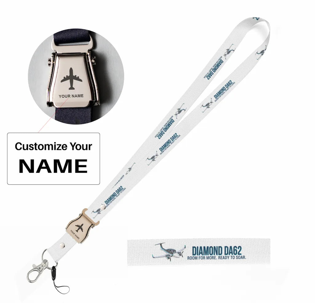 Cartoon Diamond DA62 seat belt lanyard - white with name