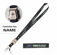 Thumbnail for Cartoon Grumman F6F-5 Hellcat seat belt lanyard - black with name