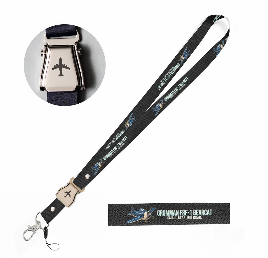 Cartoon Grumman F8F-1 Bearcat seat belt lanyard - black
