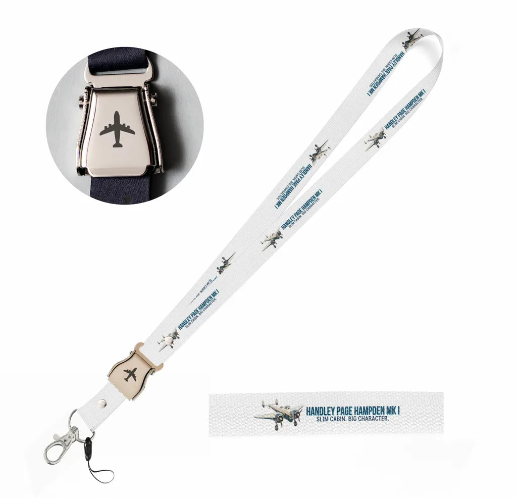 Cartoon Handley Page Hampden Mk I seat belt lanyard - white