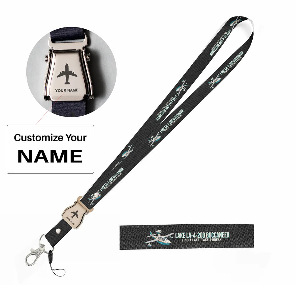 Cartoon Lake LA-4-200 Buccaneer seat belt lanyard - black with name