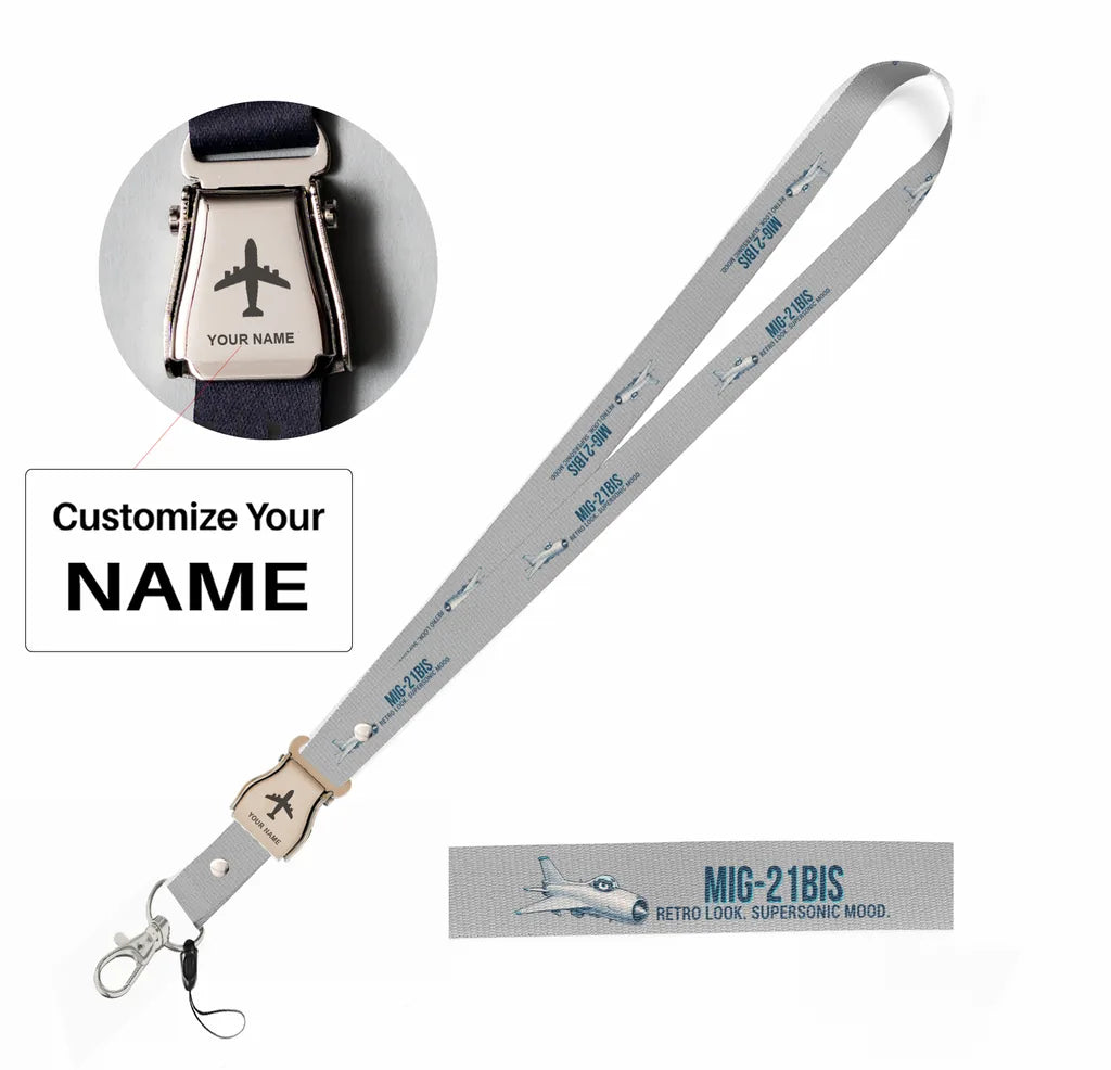 Cartoon MiG-21bis seat belt lanyard - light gray with name
