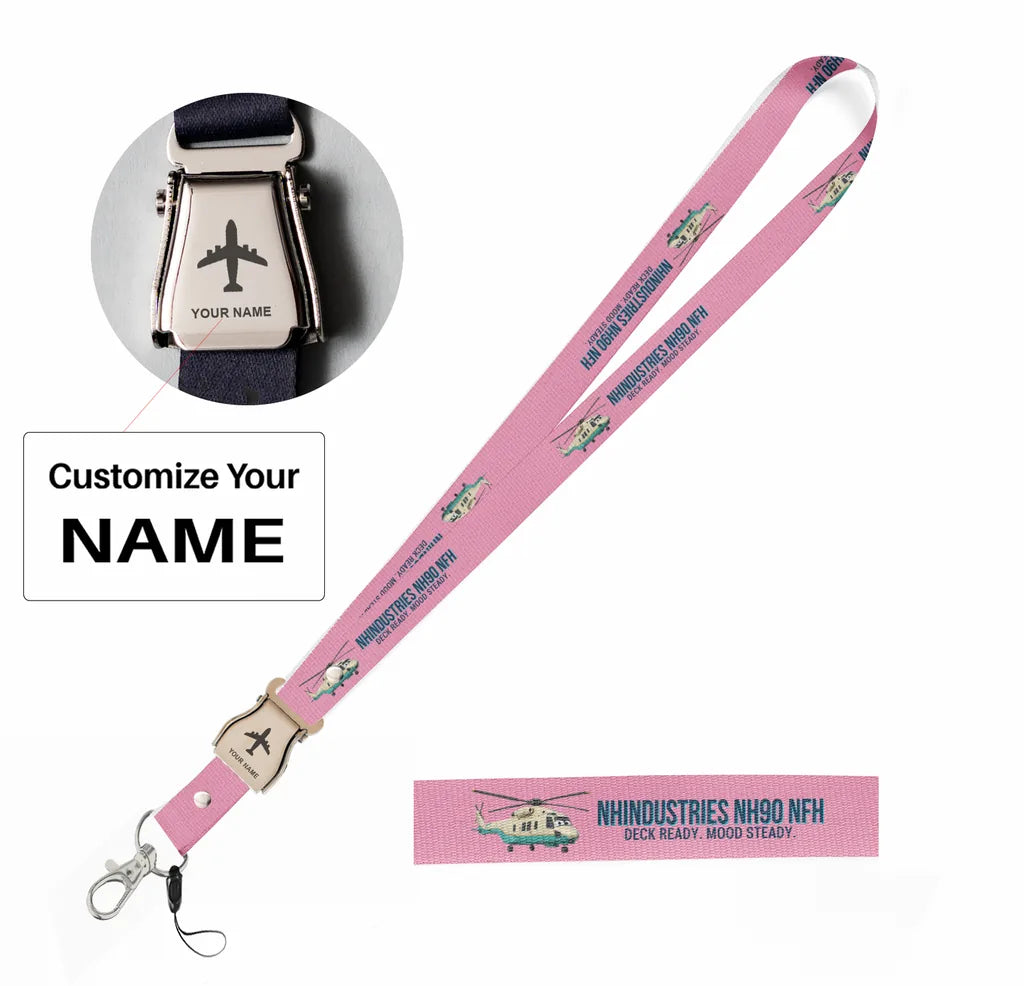 Cartoon NHIndustries NH90 NFH Caïman seat belt lanyard - pink with name
