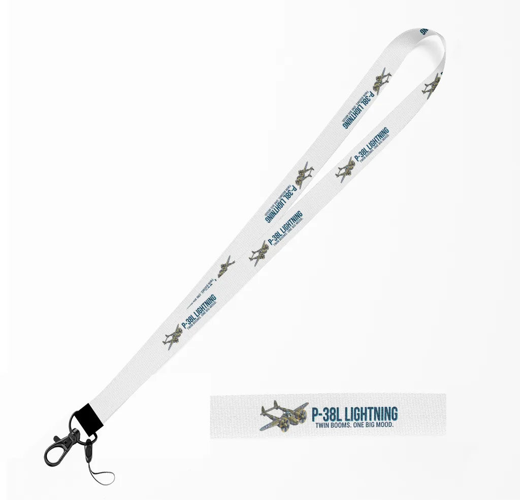 Cartoon P-38L Lightning lanyard - white