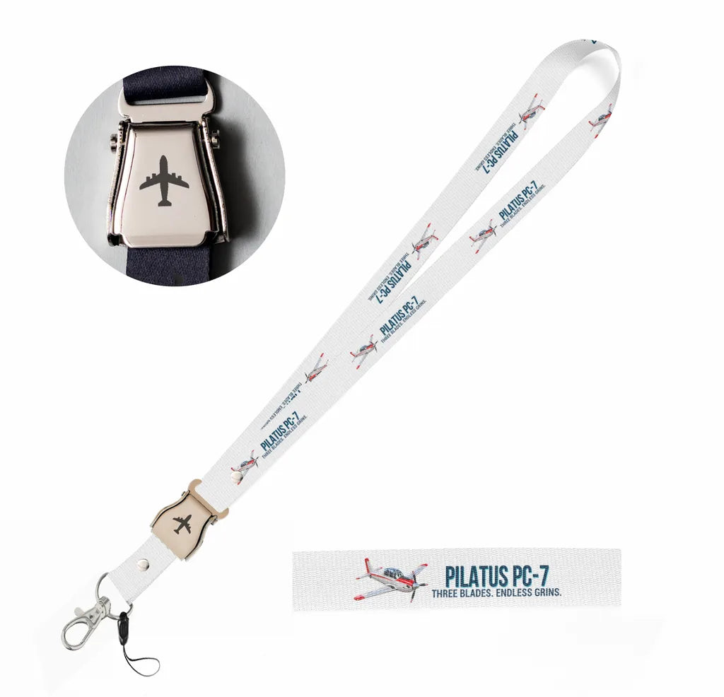 Cartoon Pilatus PC-7 seat belt lanyard - white