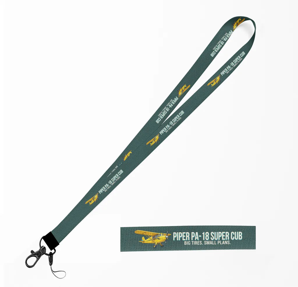 Cartoon Piper PA-18 Super Cub lanyard - dark green
