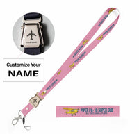 Thumbnail for Cartoon Piper PA-18 Super Cub seat belt lanyard - pink with name