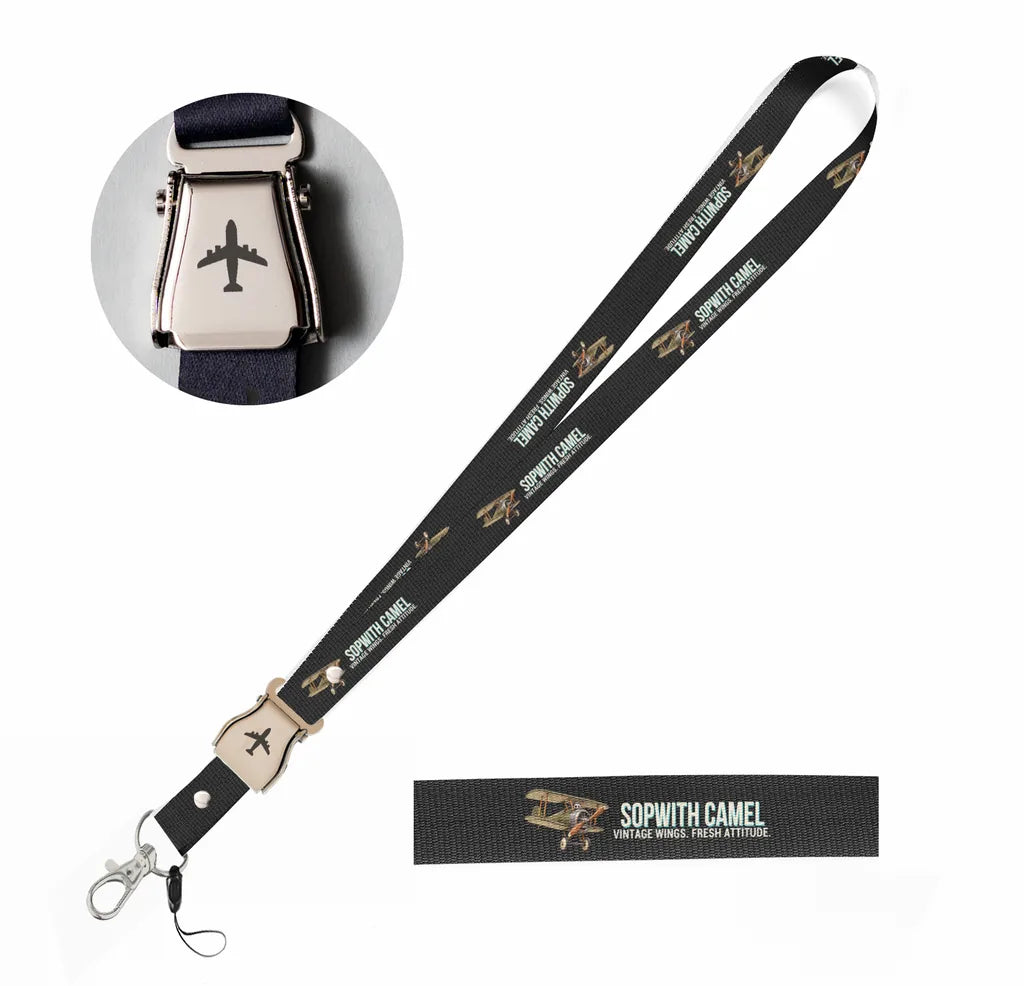 Cartoon Sopwith Camel seat belt lanyard - black
