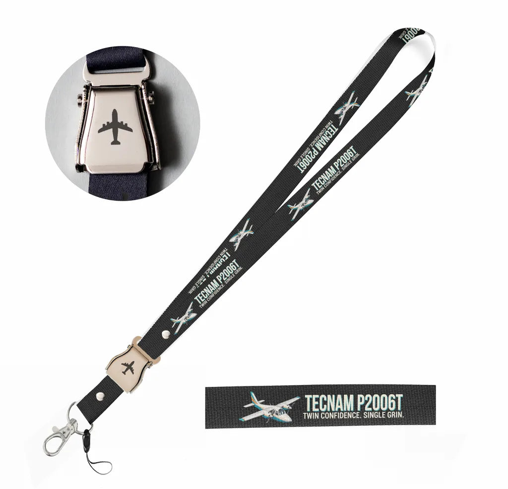 Cartoon Tecnam P2006T seat belt lanyard - black