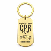 Thumbnail for Casper–Natrona County International Airport CPR - Key Chain - Boarding Pass Style - Gold