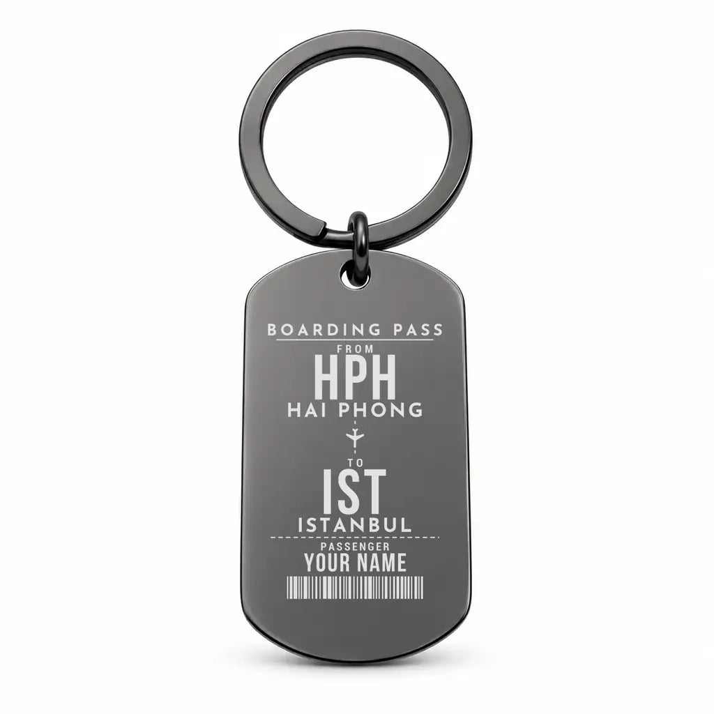 Cat Bi International Airport HPH - Key Chain - Customizable Boarding Pass - Black