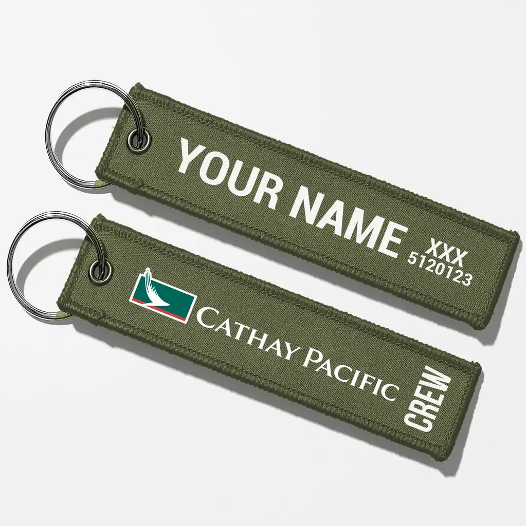 Cathay Pacific Crew & Staff Tag Key Chains - Green Army - Crew + Name
