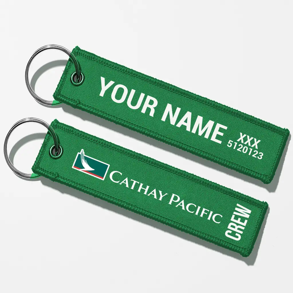 Cathay Pacific Crew & Staff Tag Key Chains - Green - Crew + Name