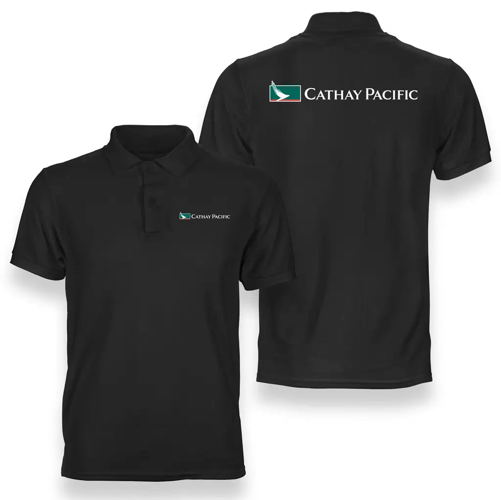 Cathay Pacific Airways Airlines logo on black double side polo t shirt