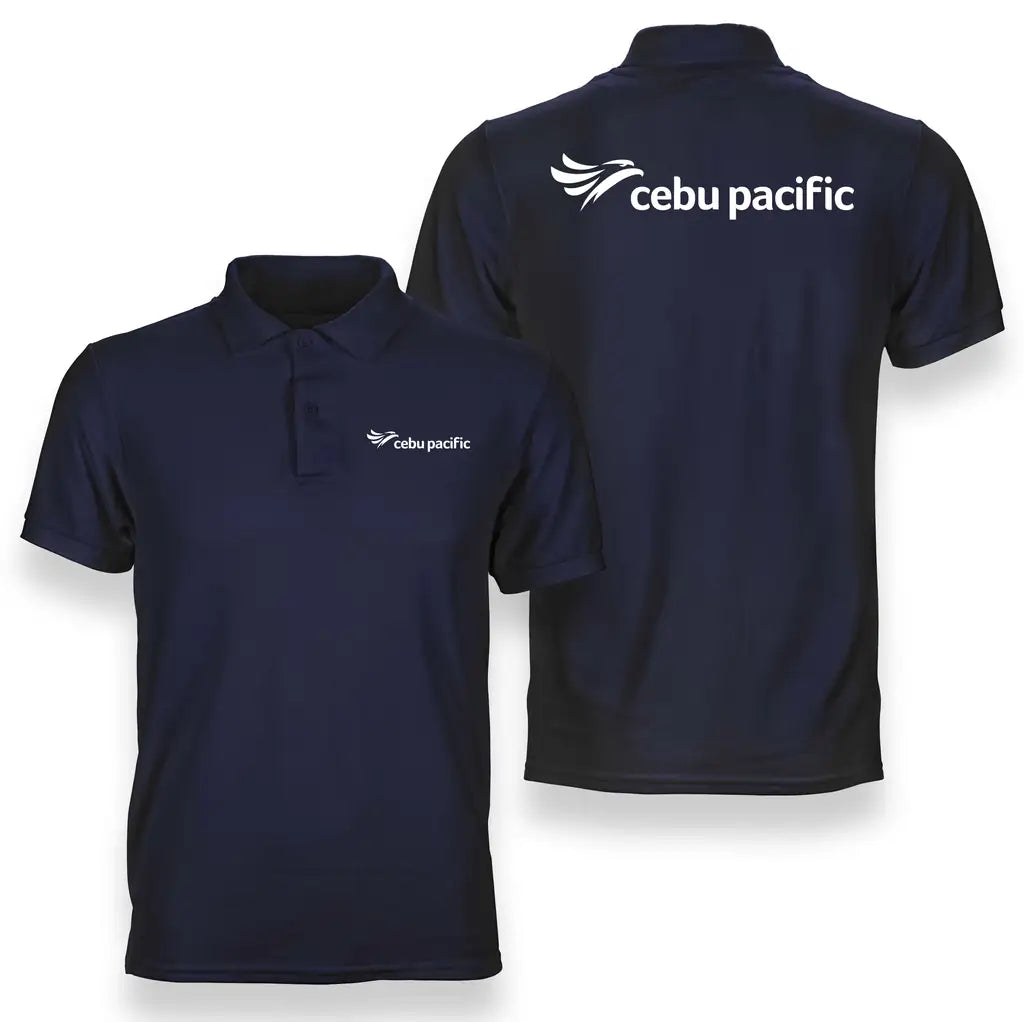 Cebu Pacific logo on navy blue double side polo t shirt