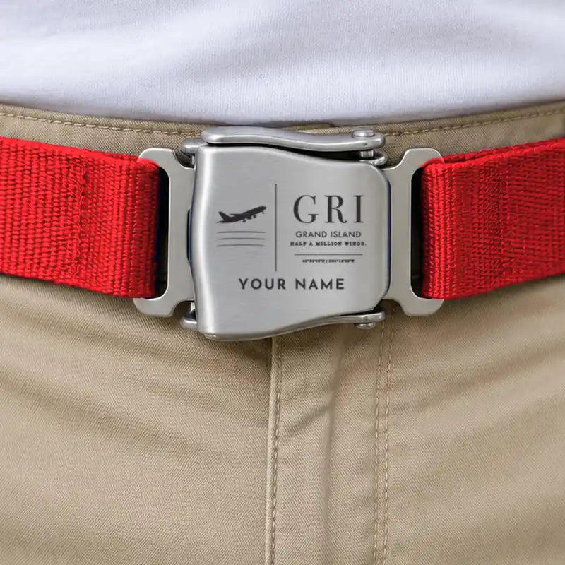 Central Nebraska Regional Airport (GRI) - Fashion Airplane Seat Belts - Red+ Dark Color LOGO+Name