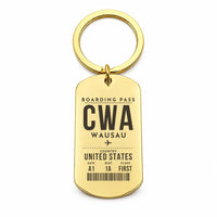 Thumbnail for Central Wisconsin Airport CWA — Wausau - Key Chain - Boarding Pass Style - Gold