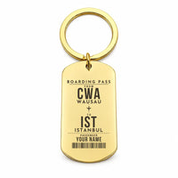 Thumbnail for Central Wisconsin Airport CWA — Wausau - Key Chain - Customizable Boarding Pass - Gold