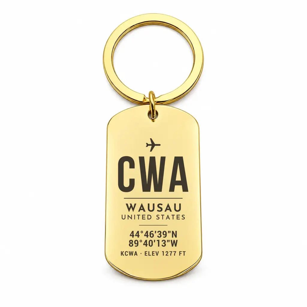 Central Wisconsin Airport CWA — Wausau - Key Chain - Original Design - Gold