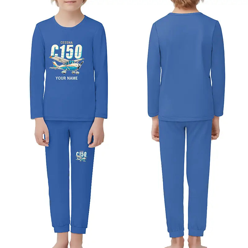 Cessna 150M - Children Pajamas - Cartoon Chest + Name - Blue