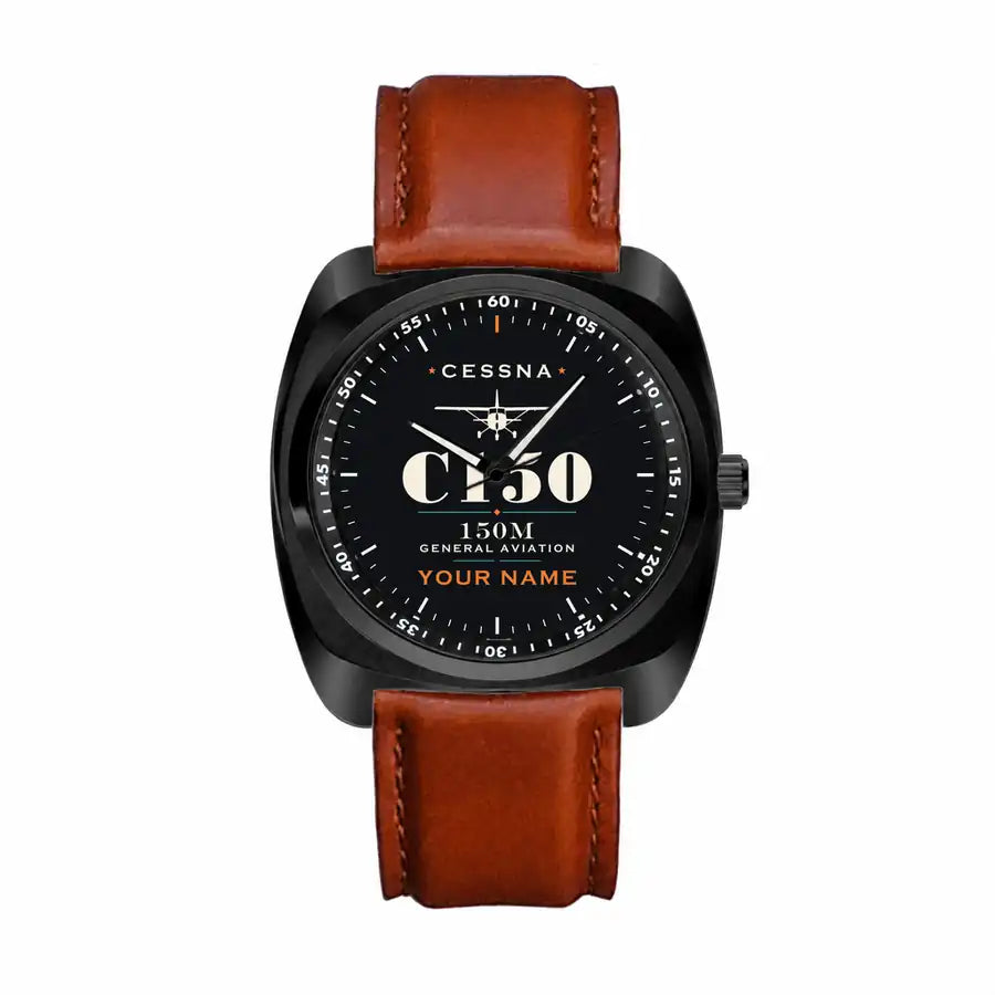 Cessna 150M - Heritage + Name - Luxury Cushion - Black and Dark Brown Strap