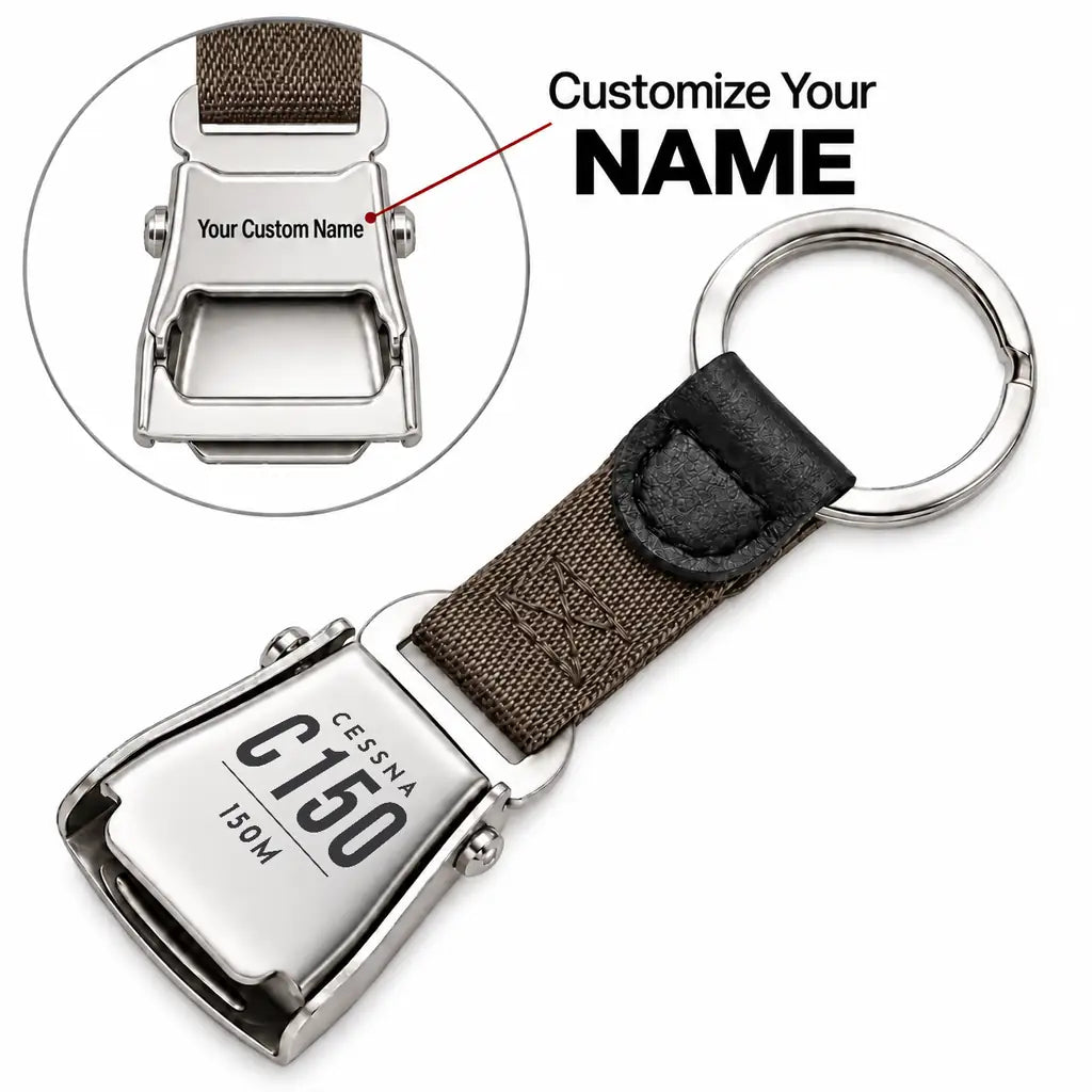 Cessna 150M - Seat Belt Key Chain - Tag + Name - Brown