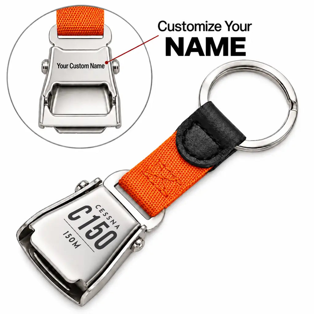 Cessna 150M - Seat Belt Key Chain - Tag + Name - Orange