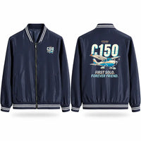 Thumbnail for Cessna 150M Stylish Jackets - Baseball Collar - Cartoon - Navy Blue