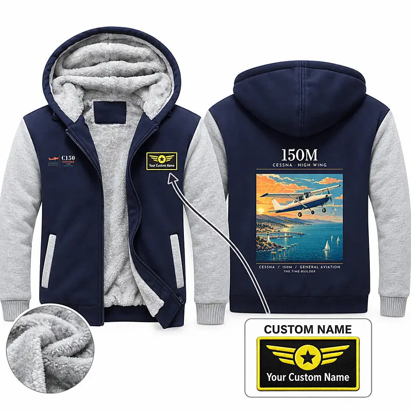 Cessna 150M Zipped Sweatshirts - Poster + Name - Navy & Gray