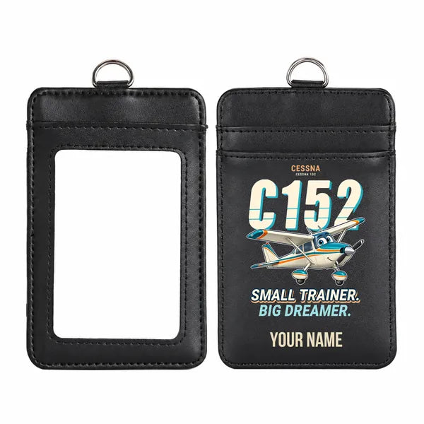 Cessna 152 - Cartoon - ID Card Holder - Black + Name
