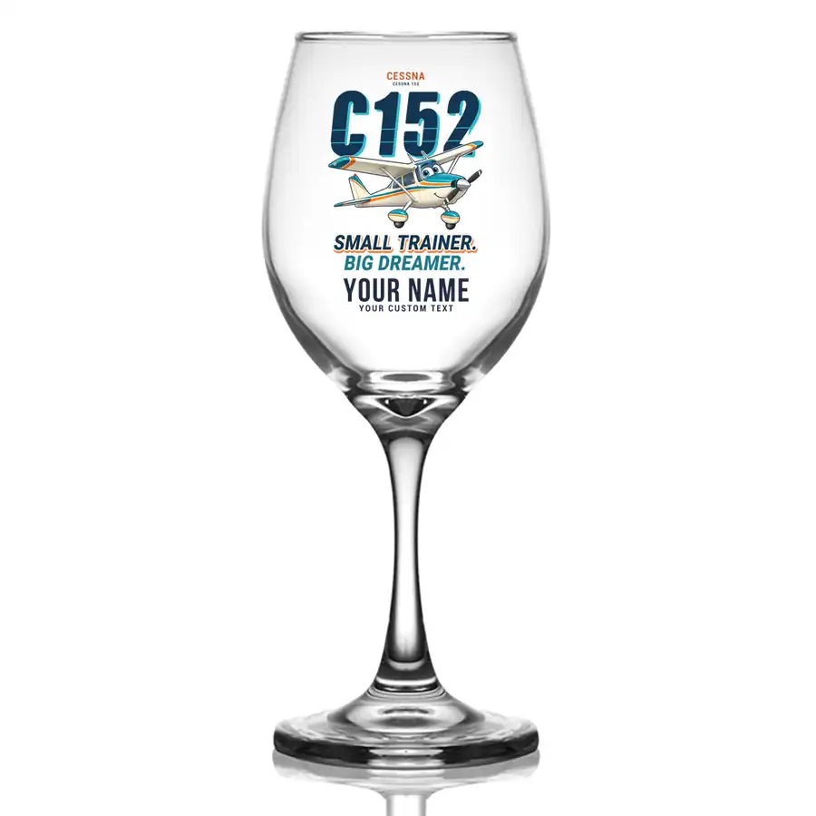 Cessna 152 - Cartoon + Name - Wine Glass