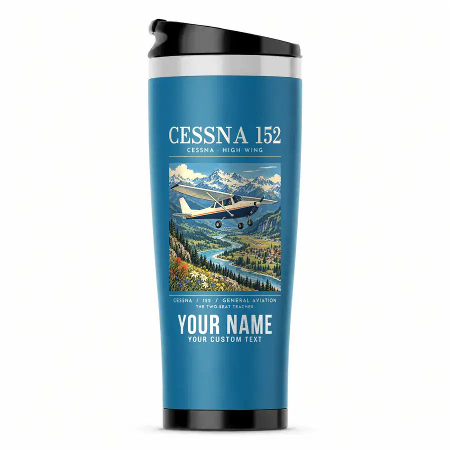 Cessna 152 - Poster + Name - Stainless Steel (No Holder) - Light Blue