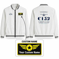 Thumbnail for Cessna 152 Stylish Jackets - Baseball Collar - Heritage + Name - White