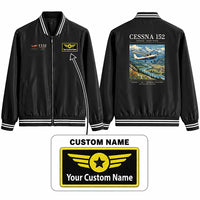 Thumbnail for Cessna 152 Stylish Jackets - Baseball Collar - Poster + Name - Black