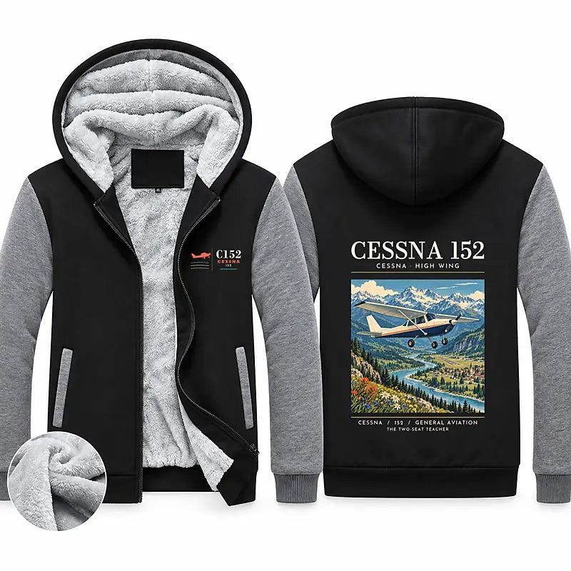 Cessna 152 Zipped Sweatshirts - Poster - Black & Gray