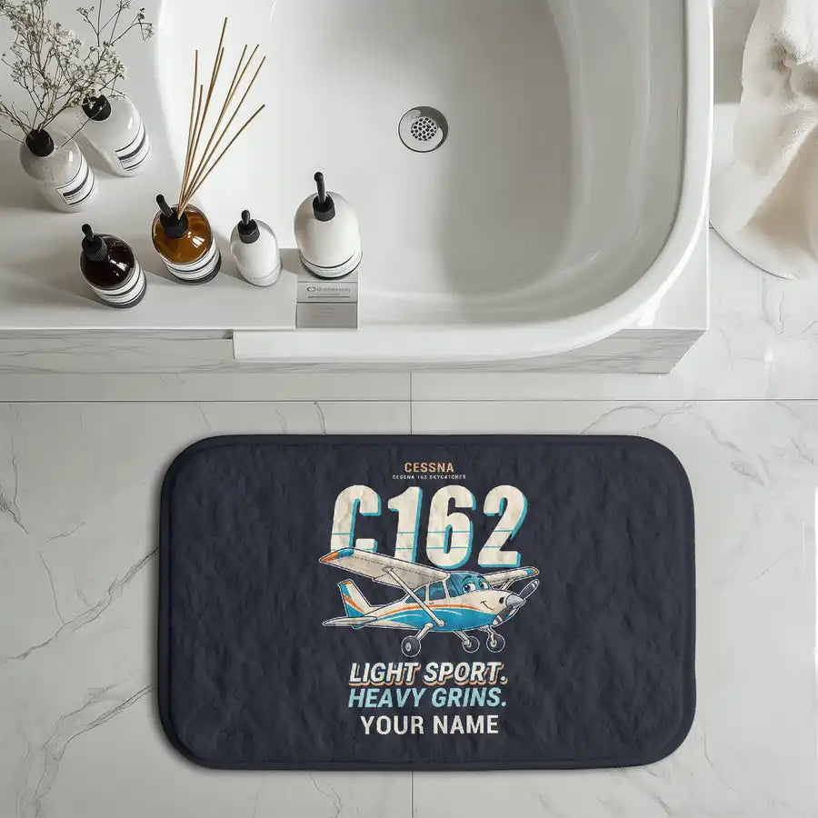 Cessna 162 Skycatcher - Cartoon + Name - Bath Mat