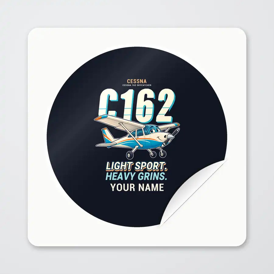 Cessna 162 Skycatcher - Cartoon + Name - Circle Sticker - Peel