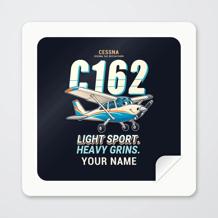Cessna 162 Skycatcher - Cartoon + Name - Square Sticker - Peel