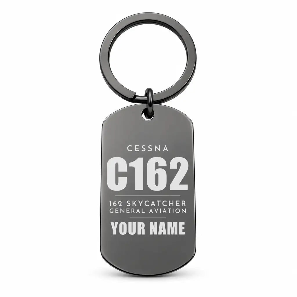 Cessna 162 Skycatcher - Key Chain - Tag + Name - Black