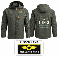 Thumbnail for Cessna 162 Skycatcher Stylish Jackets - Hooded Windbreaker - Heritage + Name - Olive Green