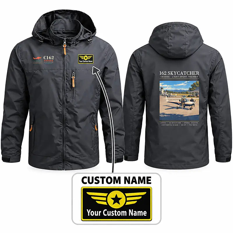 Cessna 162 Skycatcher Stylish Jackets - Hooded Windbreaker - Poster + Name - Charcoal