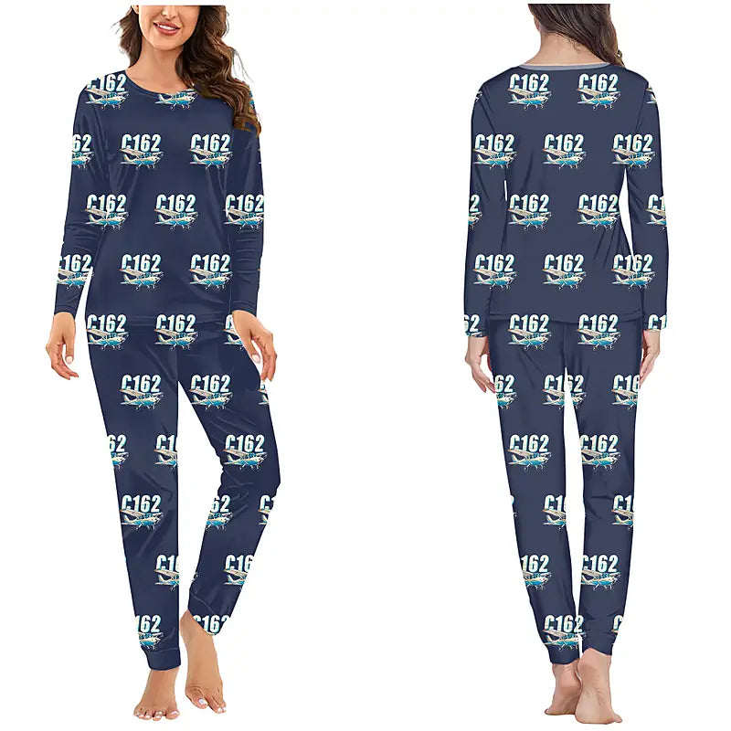 Cessna 162 Skycatcher - Women Pajamas - Cartoon Pattern - Navy Blue