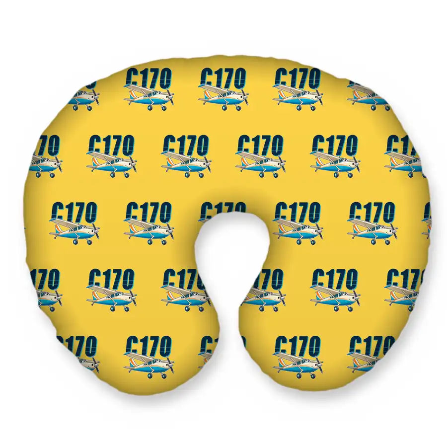 Cessna 170B - Cartoon Seamless - Travel Pillow - Yellow