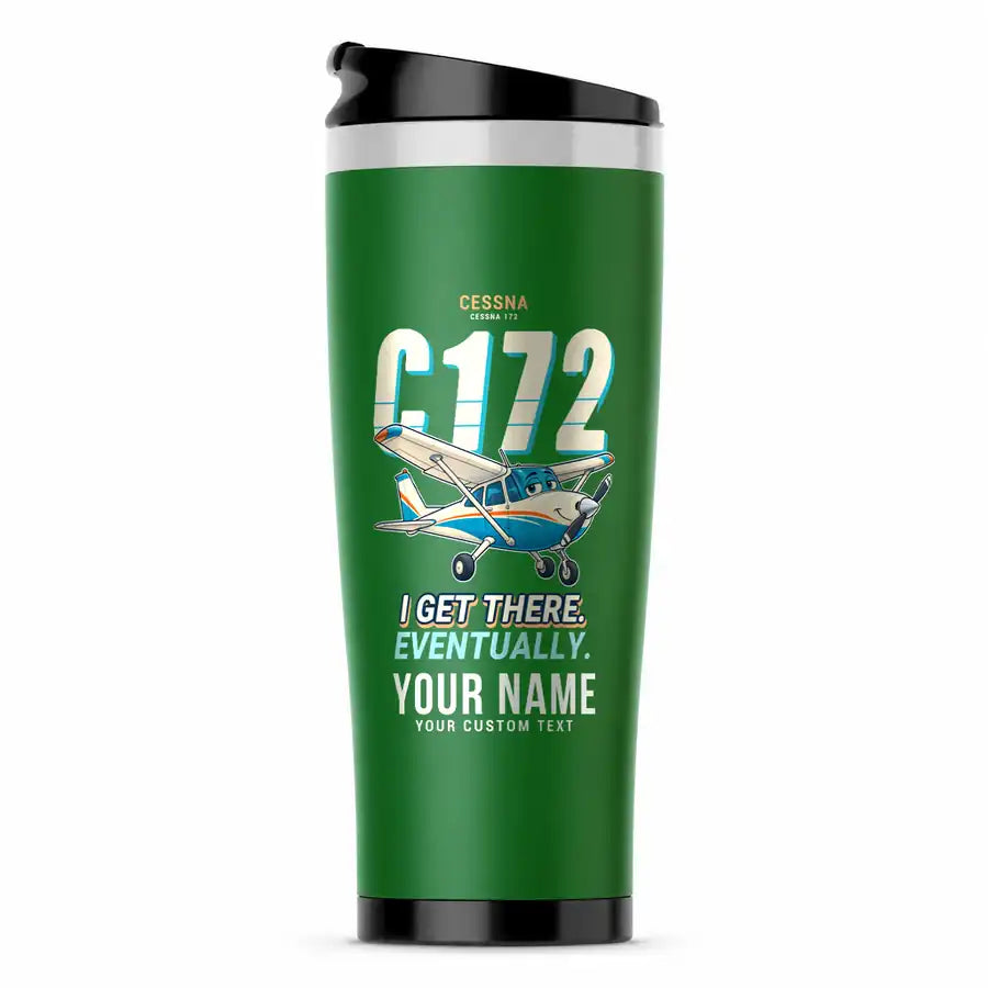 Cessna 172 Skyhawk - Cartoon + Name - Stainless Steel (No Holder) - Green
