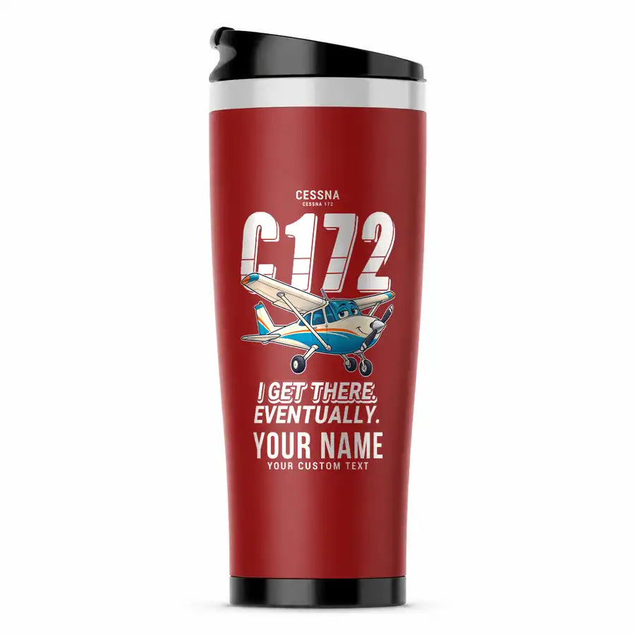 Cessna 172 Skyhawk - Cartoon + Name - Stainless Steel (No Holder) - Red