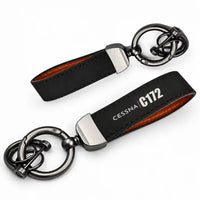 Thumbnail for Cessna 172 Skyhawk - Leather Key Chain - Horseshoe Buckle - Tag - Black